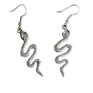 Silver Viper Snake Drop Earrings